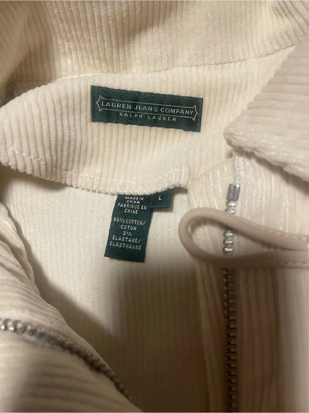 Lauren Jeans Co. Womens Corduroy Jacket Ivory w Toggle + Zip Front large - Picture 4 of 5